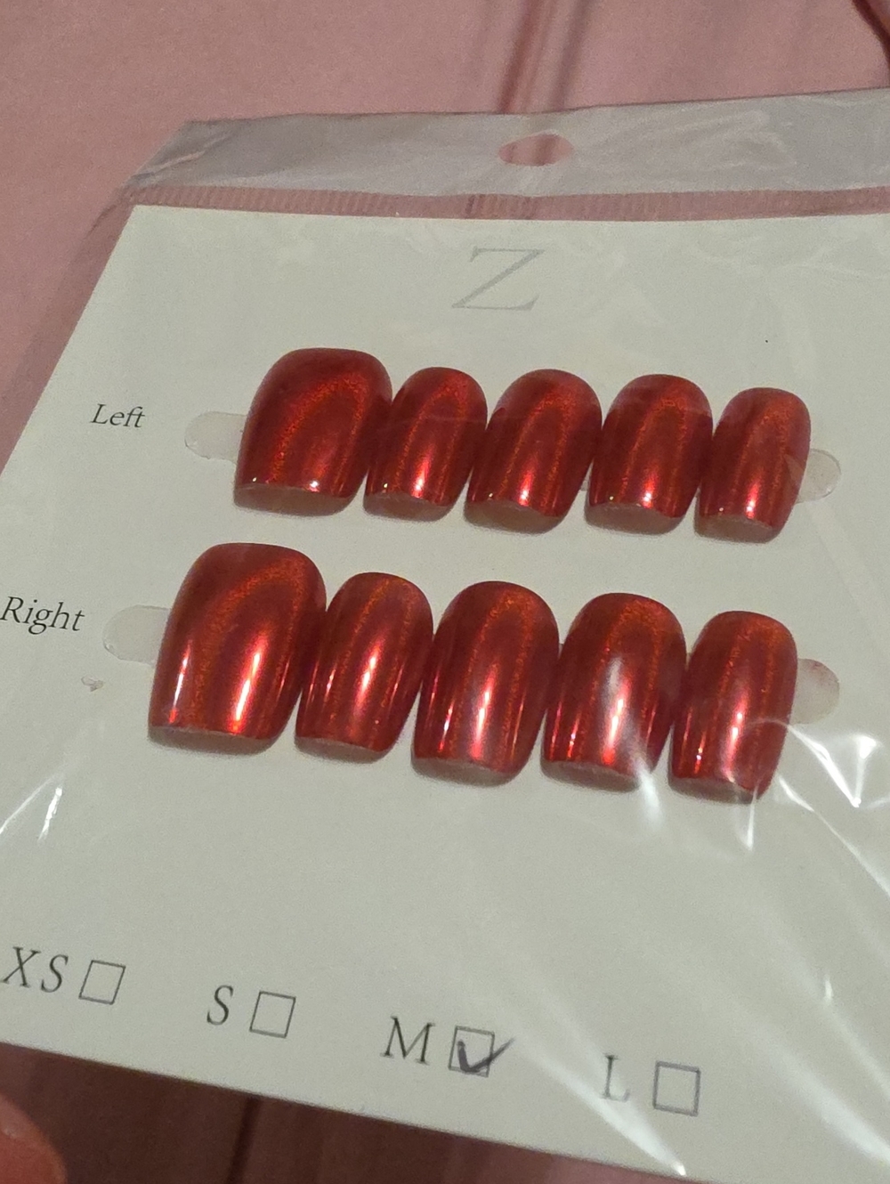 Press-On Nails Set - Red Metallic Medium (Brand Unknown)